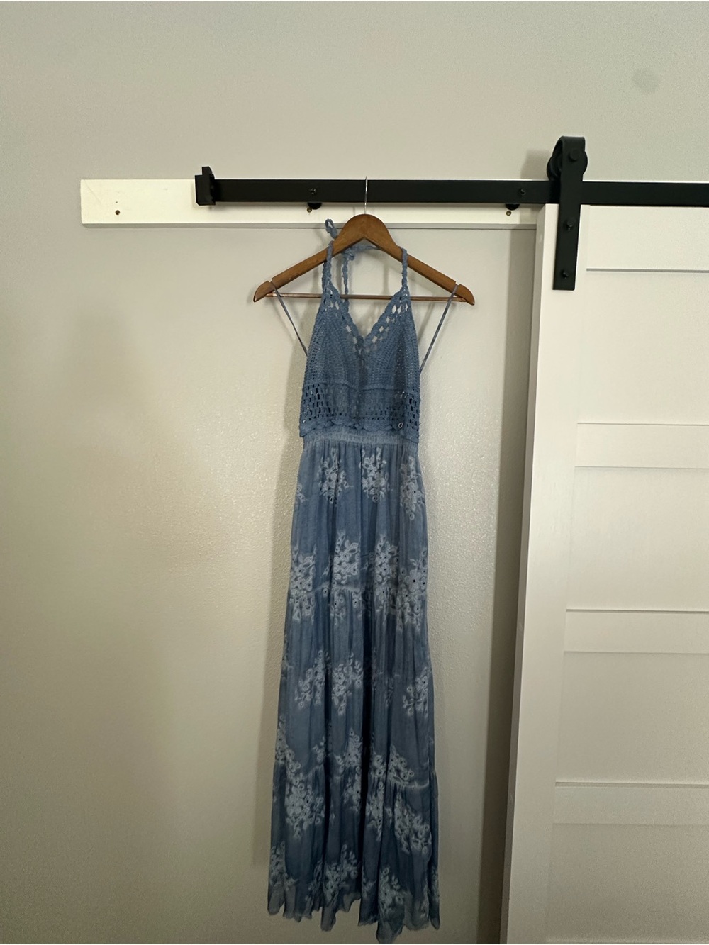 GUESS Blue Crochet Halter Maxi Dress Size M